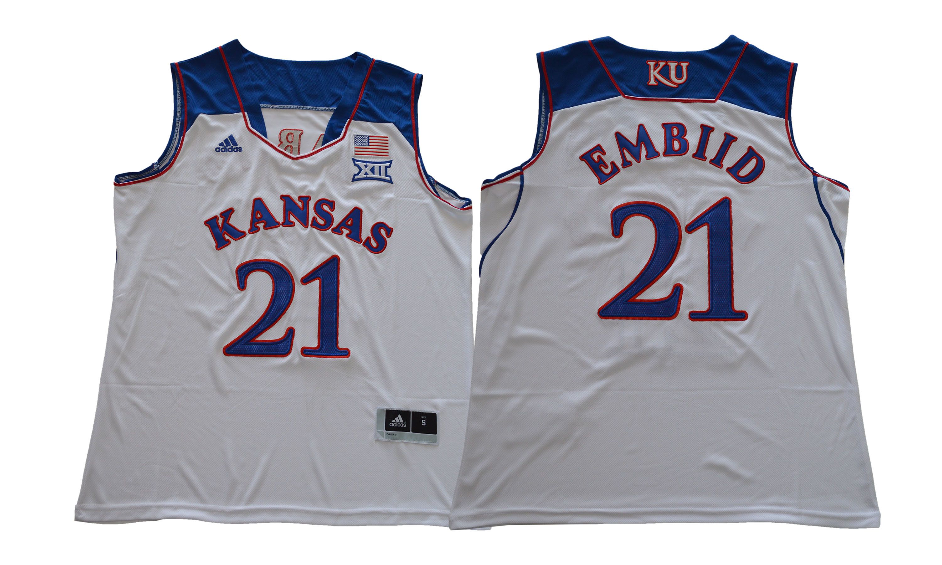 Men Kansas Jayhawks 21 Embiid White NCAA Jerseys